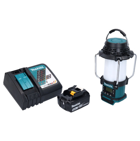 Makita DMR 055 RM1 cordless radio 18 V FM with lantern 360° torch + 1x rechargeable battery 4.0 Ah + charger