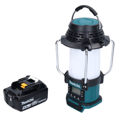 Radio a batteria Makita DMR 055 T1 18 V FM con lanterna a 360° + 1x batteria ricaricabile 5,0 Ah - senza caricabatterie