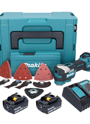 Makita DTM 52 RMJX4 Akku Multifunktionswerkzeug 18 V Starlock Max Brushless + 2x Akku 4,0 Ah + Ladegerät + Zubehör Set + Makpac