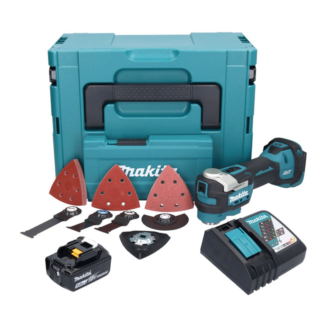 Makita DTM 52 RT1JX4 utensile multifunzione a batteria 18 V Starlock Max Brushless + 1x batteria 5,0 Ah + caricabatterie + set di accessori + Makpac