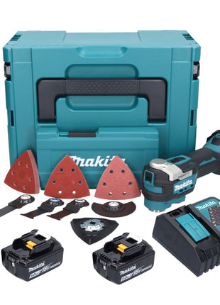 Makita DTM 52 RTJX4 Outil multifonctions sans fil 18 V Starlock Max Brushless + 2x batterie 5,0 Ah + chargeur + kit d'accessoires + Makpac