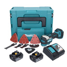 Herramienta multifuncional a batería Makita DTM 52 RTJX4 18 V Starlock Max Brushless + 2x baterías 5.0 Ah + cargador + set de accesorios + Makpac