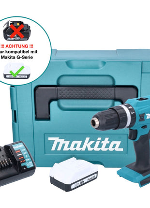 Makita HP 488 DWY1J 18 V Perceuse-visseuse à percussion sans fil 42 Nm série G + 1x Batterie 1,5 Ah + Chargeur + Makpac