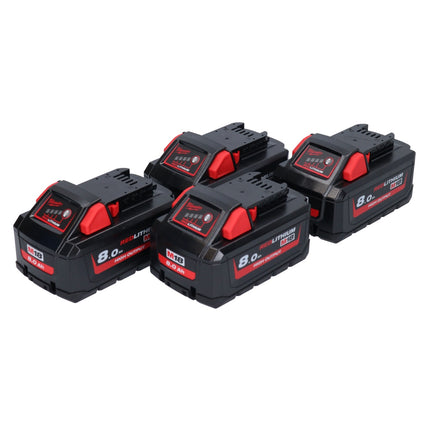 Milwaukee M18 HB8 Akku Set 4x 18 V 8,0 Ah / 8000 mAh Li-Ion High Output ( 4x 4932471070 ) mit Ladestandsanzeige - Toolbrothers
