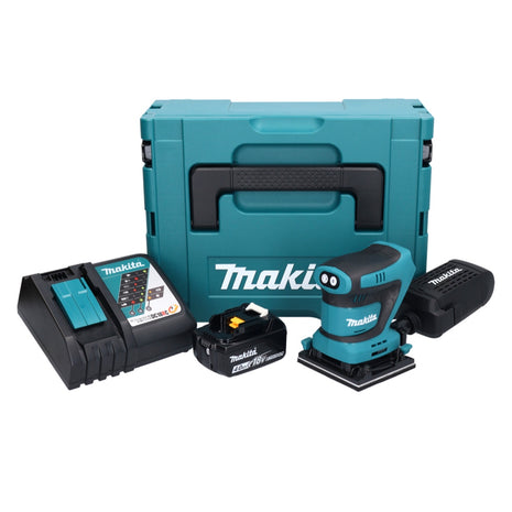 Makita DBO 480 RM1J Akku Schwingschleifer 18 V 112 x 102 mm + 1x Akku 4,0 Ah + Ladegerät + Makpac