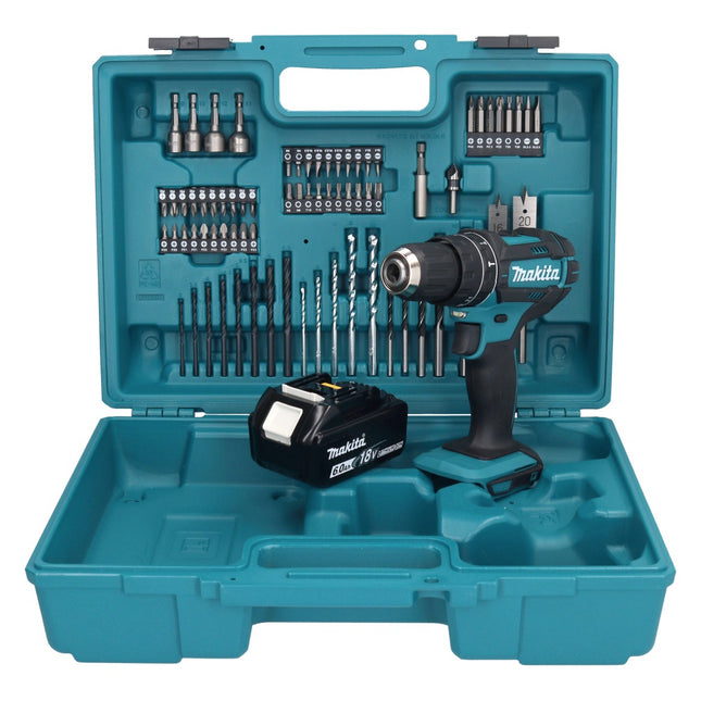 Makita DHP 482 G1X1 Akku Schlagbohrschrauber 18 V + 1x Akku 6,0 Ah + 74 tlg. Zubehörset + Koffer - ohne Ladegerät