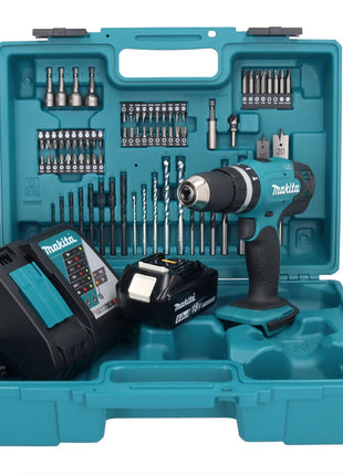 Makita DHP 453 RG1X1 Akku Schlagbohrschrauber 18 V 42 Nm + 1x Akku 6,0 Ah + Ladegerät + 74 tlg. Zubehörset + Koffer