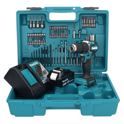 Makita DHP 487 RG1X1 Akku Schlagbohrschrauber 18 V 40 Nm Brushless + 1x Akku 6,0 Ah + Ladegerät + 74 tlg. Zubehörset + Koffer