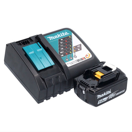 Makita DDF 485 RT1X1 taladro atornillador inalámbrico 18 V 50 Nm sin escobillas + 1x batería 5,0 Ah + cargador + set de accesorios 74 piezas + estuche