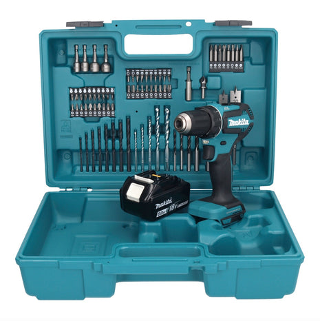 Makita DDF 485 G1X1 Perceuse-visseuse sans fil 18 V 50 Nm sans balais + 1x Batterie 6,0 Ah + kit d'accessoires - 74 pièces + Mallette - sans chargeur