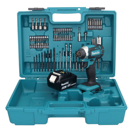 Makita DTD152G1X1 Visseuse à percussion sans fil 165Nm 18V 1/4" + 1x Batterie 6,0Ah + Coffret + Set d'accessoires, 74 pcs. - sans chargeur