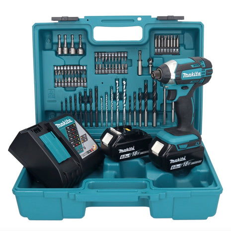 Makita DTD152F1X1 Visseuse à percussion sans fil 165Nm 18V 1/4" + 2x Batteries 6,0Ah + Chargeur + Coffret + Set d'accessoires, 74 pcs.