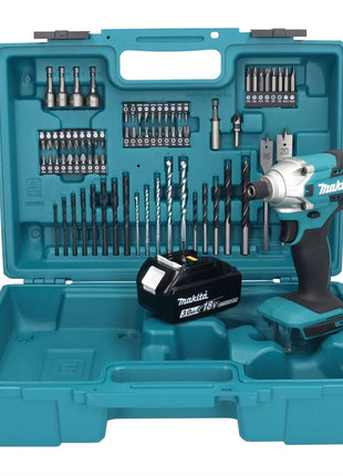 Makita DTD156F1X1 Cordless Hammer Drill 155Nm 18V 1/4" + 1x Battery 5.0Ah + Case + Accessory Set, 74 pcs. - without charger