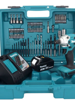 Makita DTD 156 RF1X1 Akku Schlagschrauber 18 V 155 Nm 1/4" + 1x Akku 3,0 Ah + Ladegerät + 74 tlg. Zubehörset + Koffer