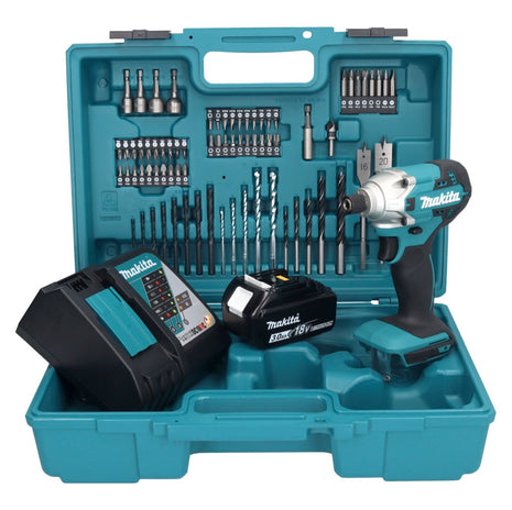 Makita DTD156RF1X1 Cordless Hammer Drill 155Nm 18V 1/4" + 1x Battery 3.0Ah + Charger + Case + Accessory Set, 74 pcs.