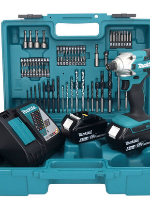 Makita DTD156RTX1 Visseuse à percussion sans fil 155Nm 18V 1/4" + 2x Batteries 5,0Ah + Chargeur + Coffret + Set d'accessoires, 74 pcs.