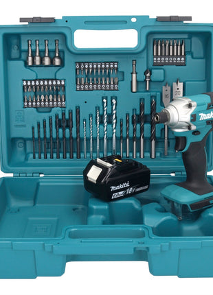 Makita DTD 156 G1X1 llave de impacto a batería 18 V 155 Nm 1/4" + 1x batería 6,0 Ah + set de accesorios 74 piezas + maletín - sin cargador