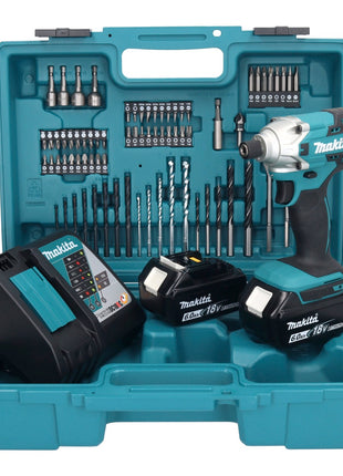 Makita DTD156RGX1 Cordless Hammer Drill 155Nm 18V 1/4" + 2x Batteries 6.0Ah + Charger + Case + Accessory Set, 74 pcs.