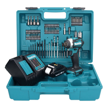 Makita DTD 154 SY1X1 Akku Schlagschrauber 18 V 175 Nm 1/4" Brushless + 1x Akku 1,5 Ah + Ladegerät + 74 tlg. Zubehörset + Koffer