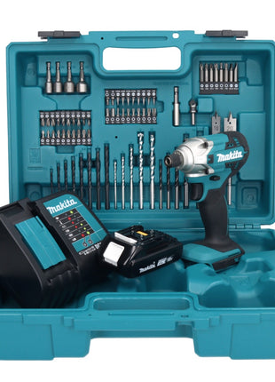 Makita DTD 156 SY1X1 Llave de impacto a batería 18 V 155 Nm 1/4" + 1x batería 1,5 Ah + cargador + set de accesorios 74 piezas + estuche