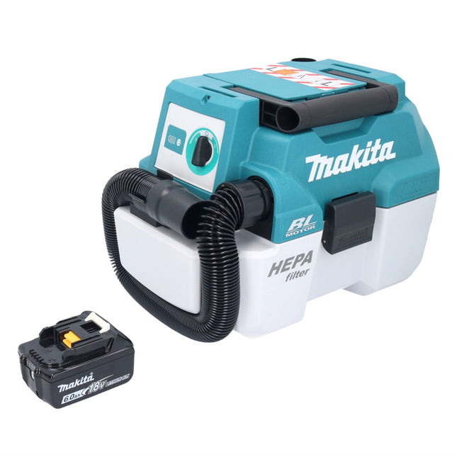Makita DVC 750 LG1 Akku Staubsauger LXT 18 V 67 mbar 7,5 l Brushless + 1x Akku 6,0 Ah - ohne Ladegerät