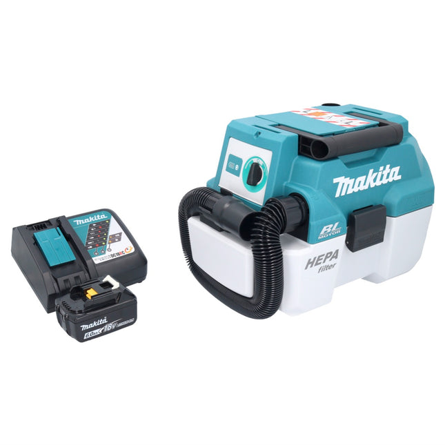 Aspiratore a batteria Makita DVC 750 LRG1 LXT 18 V 67 mbar 7,5 l senza spazzole + 1x batteria ricaricabile 6,0 Ah + caricabatterie