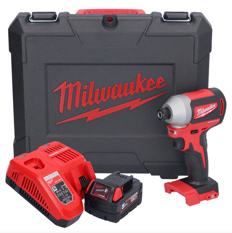 Llave de impacto inalámbrica Milwaukee M18 CBLID-501C 18 V 180 Nm 1/4" sin escobillas + 1x batería 5,0 Ah + cargador + estuche