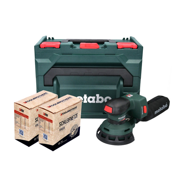 Metabo SXA 18 LTX 125 BL Lijadora orbital sin cable 18 V 125 mm (600146840) sin escobillas + 2x Juego de abrasivos de red Toolbrothers SPIDER + metaBOX - sin batería, sin cargador