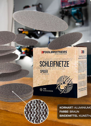 Toolbrothers SPIDER Netzschleifmittel Set + DCW 210 N Akku Exzenterschleifer 18 V 125 mm Brushless - ohne Akku, ohne Ladegerät - Toolbrothers