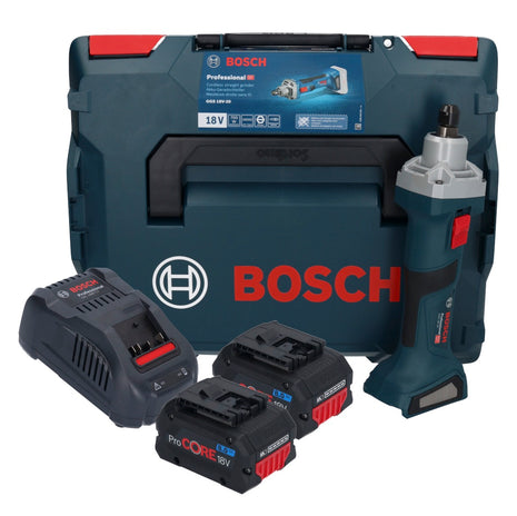 Amoladora recta a batería Bosch GGS 18V-20 18 V sin escobillas + 2x batería ProCORE 8,0 Ah + cargador + L-BOXX