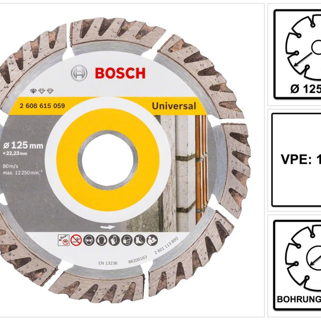 Bosch Standard for Universal diamond cutting disc 125 x 22.23 mm 10 pcs. ( 2608615060 ) for concrete, steel-concrete, brick, lime and sandstone