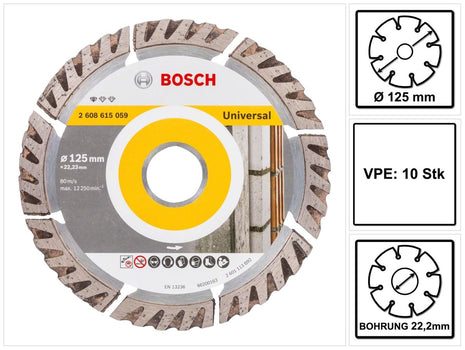 Bosch Standard for Universal diamond cutting disc 125 x 22.23 mm 10 pcs. ( 2608615060 ) for concrete, steel-concrete, brick, lime and sandstone