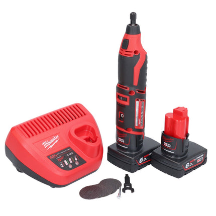 Herramienta rotativa a batería Milwaukee C12 RT-602 12 V solo + 2x batería 6,0 Ah + cargador