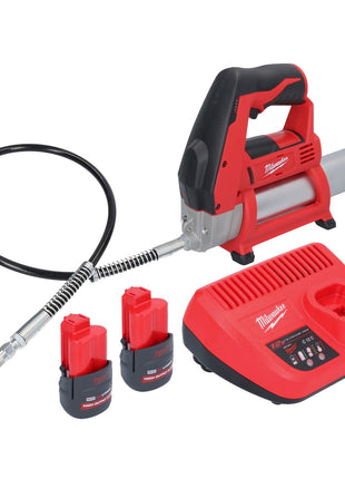 Pistola engrasadora a batería Milwaukee M12 GG-252 12 V 562 bar + 2x baterías 2,5 Ah + cargador