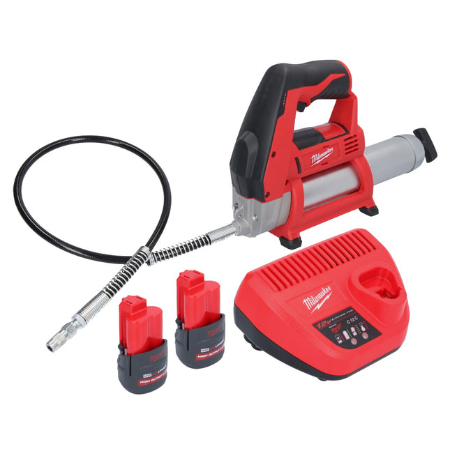 Milwaukee M12 GG-252 cordless grease gun 12 V 562 bar + 2x rechargeable battery 2.5 Ah + charger