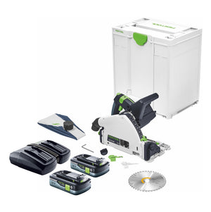 Festool TSC 55 KEB-Basic Akku Tauchsäge 18 V / 36 V ( 2x 18 V ) 160 mm Brushless + 2x Akku 4,0 Ah + Doppelladegerät + Systainer