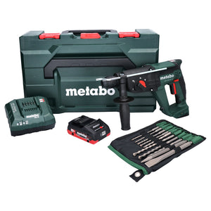 Metabo KH 18 LTX 24 Akku Kombihammer 18 V 2,1 J SDS plus + 1x Akku 4,0 Ah + Ladegerät + 10 tlg. Bohrer und Meißel Set + metaBOX
