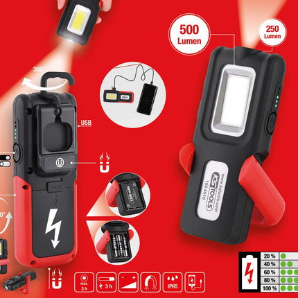 KS TOOLS Mobile Werkstatt-Handlampe, knickbar, 500 Lumen ( 150.4510 ) - Toolbrothers
