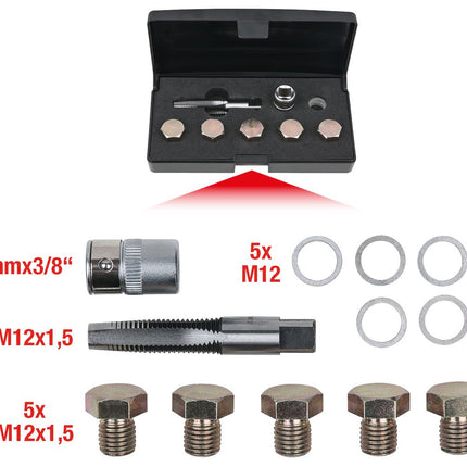 KS TOOLS Ölablassschrauben-Gewindereparatur-Satz, 12-tlg M12 x 1,5 ( 150.4915 ) - Toolbrothers