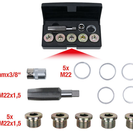 KS TOOLS Ölablassschrauben-Gewindereparatur-Satz, 12-tlg M22 x 1,5 ( 150.4945 ) - Toolbrothers