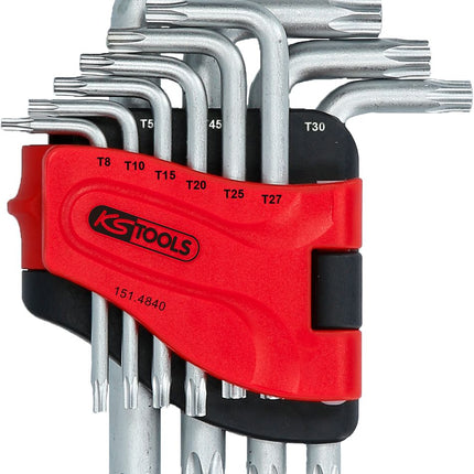 KS TOOLS Torx-Winkelstiftschlüssel-Satz mit Bohrung, kurz, 10-tlg, TB8-TB50 ( 151.4840 ) - Toolbrothers