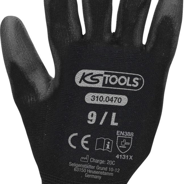 KS TOOLS Mikro-Feinstrickhandschuhe-schwarz, 9, 12 Paar ( 310.0470 ) - Toolbrothers