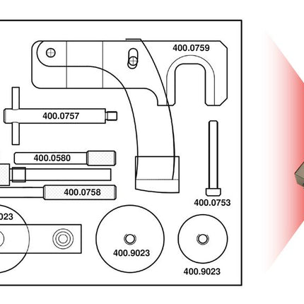 KS TOOLS Motoreinstell-Werkzeug-Satz für Nissan / Opel / Renault, 15-tlg ( 400.0750 )
