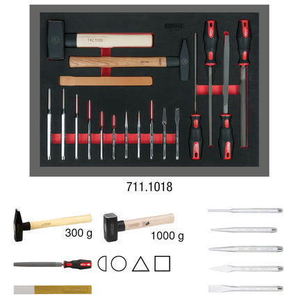 KS TOOLS Serie di lime, scalpelli e martelli, 18 pz, modulo 1/1 ( 711.1018 )