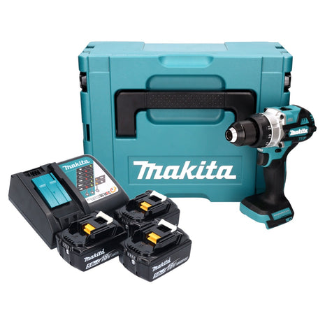 Taladro atornillador inalámbrico Maktia DDF 486 RT3J 18 V 130 Nm sin escobillas + 3 baterías 5,0 Ah + cargador + Makpac