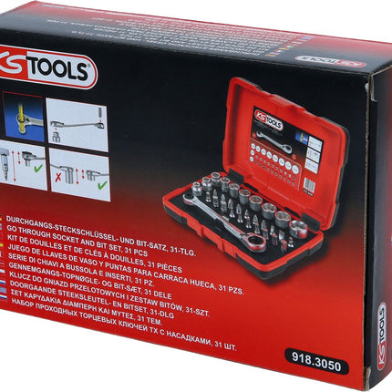 KS TOOLS 1/4" + 11 mm Durchgangs-Steckschlüssel- und Bit-Satz, 31-tlg ( 918.3050 ) - Toolbrothers