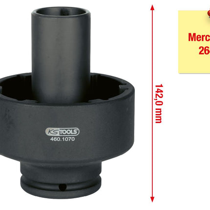 KS TOOLS 3/4" Nutmuttern-Schlüssel mit 6 Zapfen mit Führungsrohr für Mercedes, Innenzapfen Ø 46 mm ( 460.1070 ) - Toolbrothers
