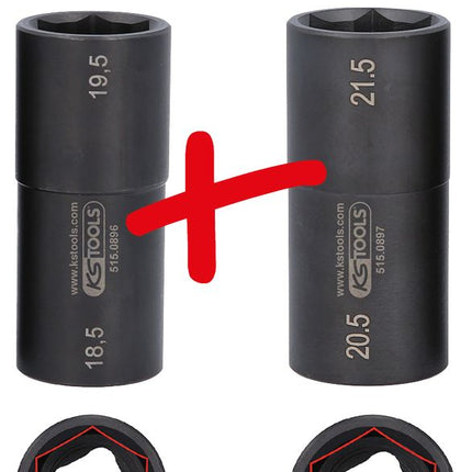 KS TOOLS 1/2" Spezial-Alu-Felgen-Kraft-Stecknuss-Satz für Ford, 18,5 / 19,5 / 20,5 / 21,5 mm, 2-tlg ( 515.0895 ) - Toolbrothers