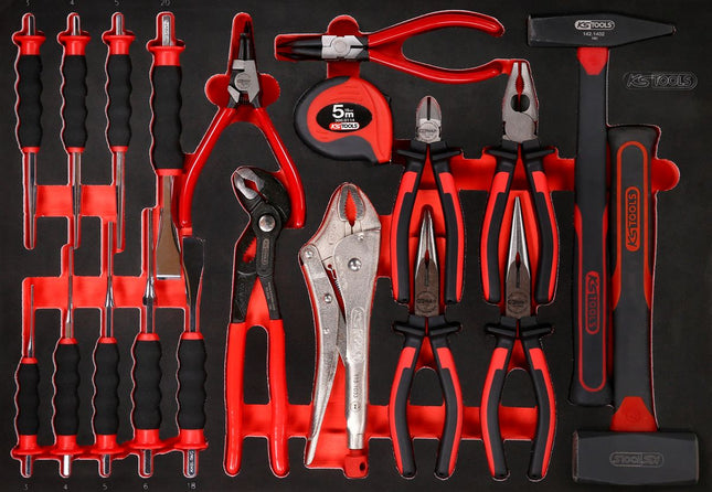 KS TOOLS Juego de alicates, martillos y cinceles en inserto de gomaespuma, 22 pzs ( 811.2022 )