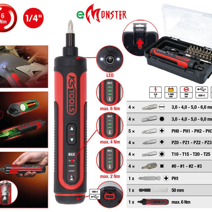KS TOOLS eMONSTER 1/4“ Akku-Bit-Stabschrauber-Satz, 27-tlg ( 515.3600 ) - Toolbrothers
